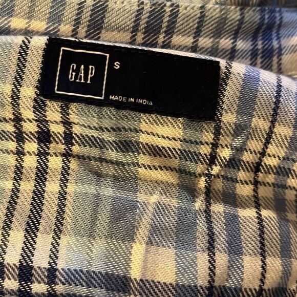 GAP Womens Blue Plaid Short Sleeve Button Up Top Tunic Shirt - Picture 3 of 4